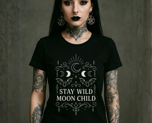 Gothic T-Shirt - "Stay Wild Moon Child" - Witchy Fledermaus-T-Shirt